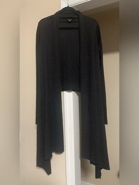 DKNY Womens Heather Black Soft Merino Wool Open Waterfall Cardigan Size M/L